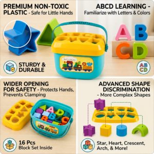 KidNzo shape sorting cube with colourful geometric shape matching pieces