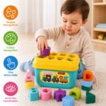 Toddler using KidNzo educational shape sorter toy for shape and colour recognition