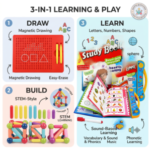3-in-1 educational toys combo for kids to draw build and learn