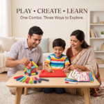 kids playing with educational toys combo for drawing building and learning