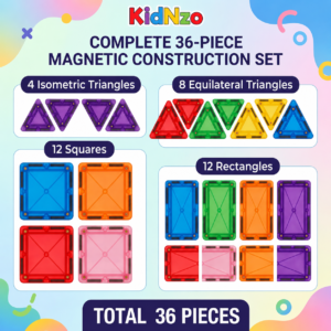 KidNzo magnetic building set with 36 colourful construction pieces