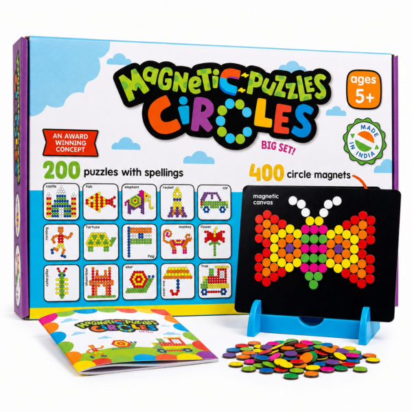 KidNzo Magnetic Puzzles Circles with 400 colourful magnetic circle pieces and puzzle set