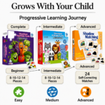 Progressive educational puzzle combo with beginner to advanced difficulty levels for toddlers and preschool children
