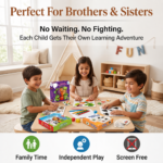 Children enjoying KidNzo Sibling Puzzle Trio together, promoting independent learning, family bonding, and screen-free play