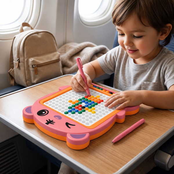 Portable magnetic drawing board for kids creative play during travel