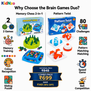 KidNzo Brain Games Duo Memory Chess and Pattern Twist combo price ₹699 for kids age 5+
