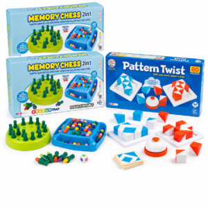 KidNzo Memory Chess 2-in-1 and Pattern Twist complete educational games combo with accessories