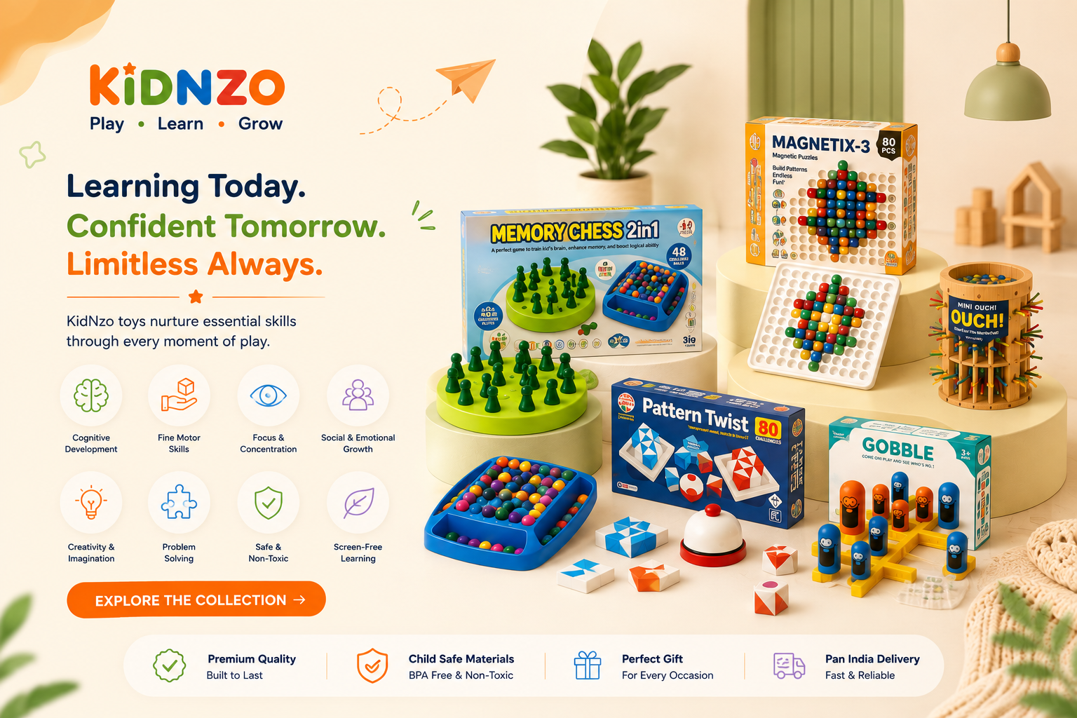 KidNzo educational toys for cognitive development, creativity, problem solving and screen-free learning